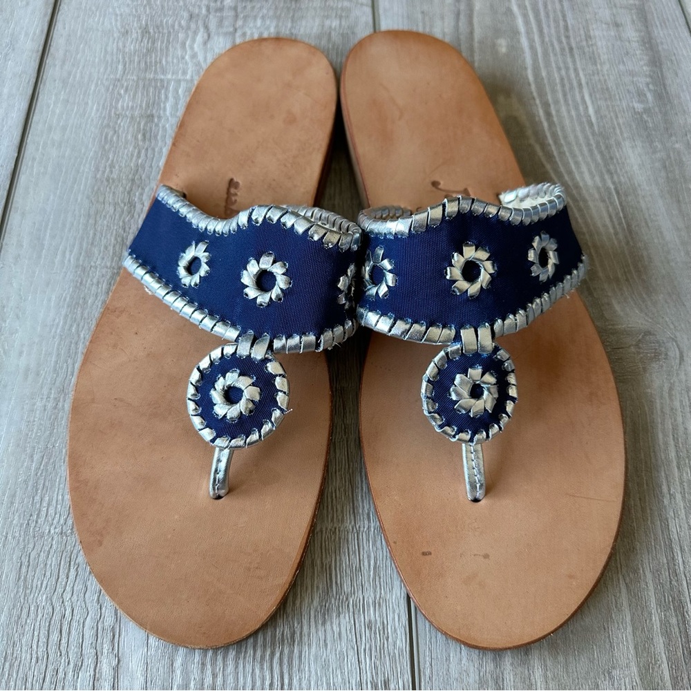 Jack Rogers Navy Blue and Silver Flat Sandals